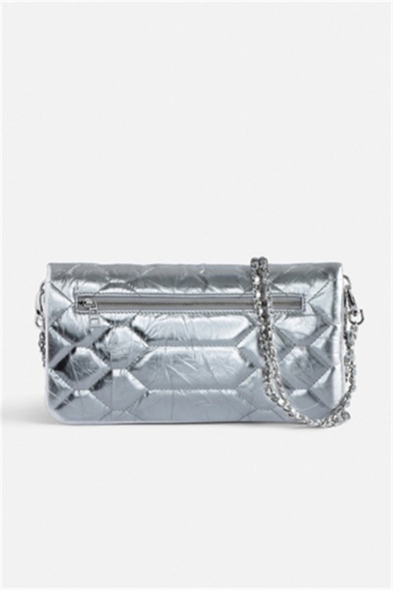 Zadig And Voltaire Rock Quilted Metallic Clutch Silver | ZV-256193