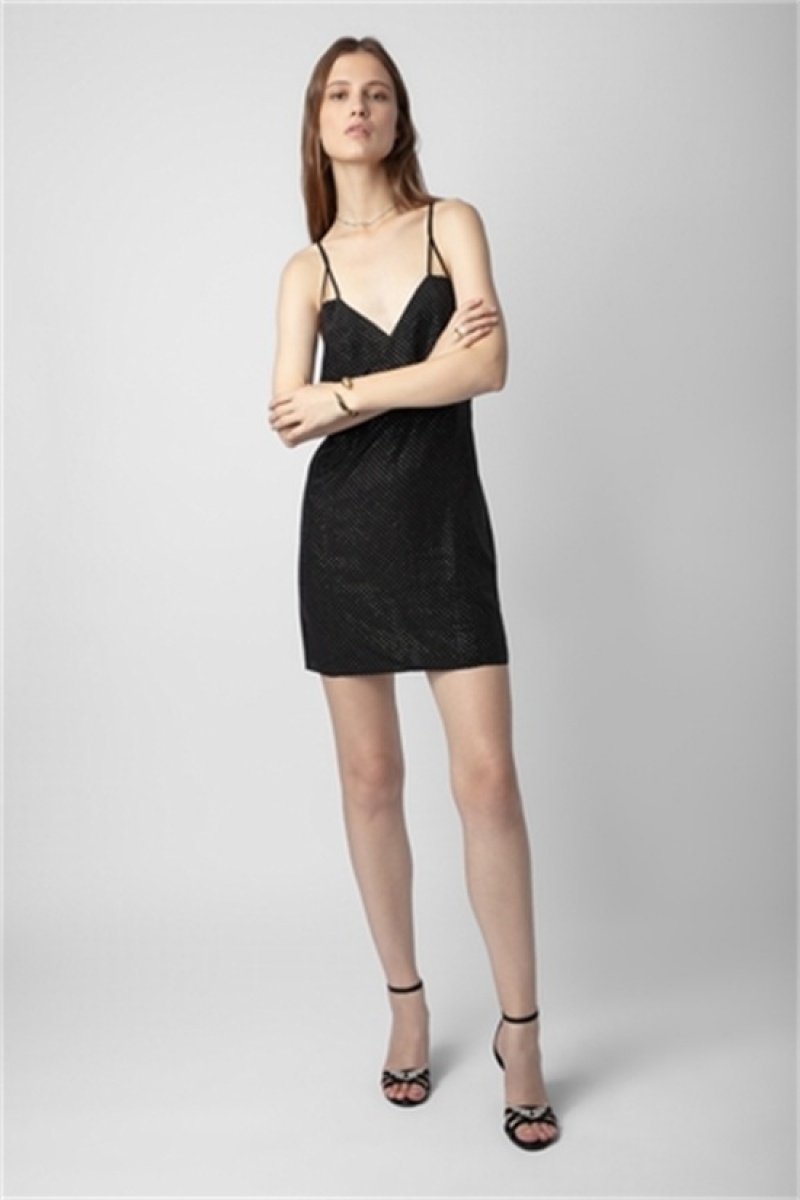 Zadig And Voltaire Rohana Diamante Silk Dress Black | ZV-256388