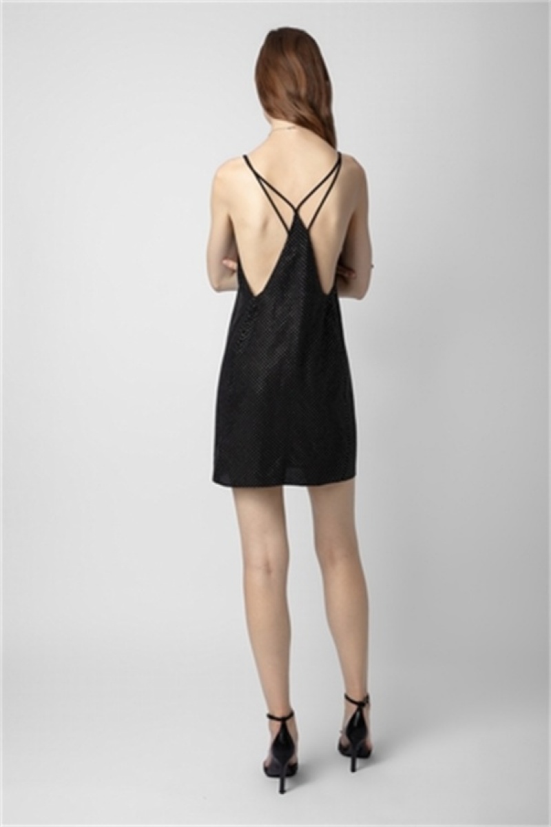 Zadig And Voltaire Rohana Diamante Silk Dress Black | ZV-256388