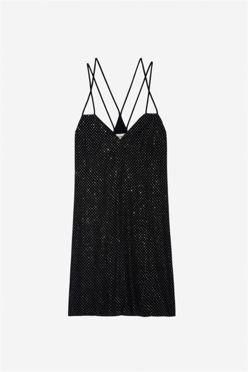 Zadig And Voltaire Rohana Diamante Silk Dress Black | ZV-256388