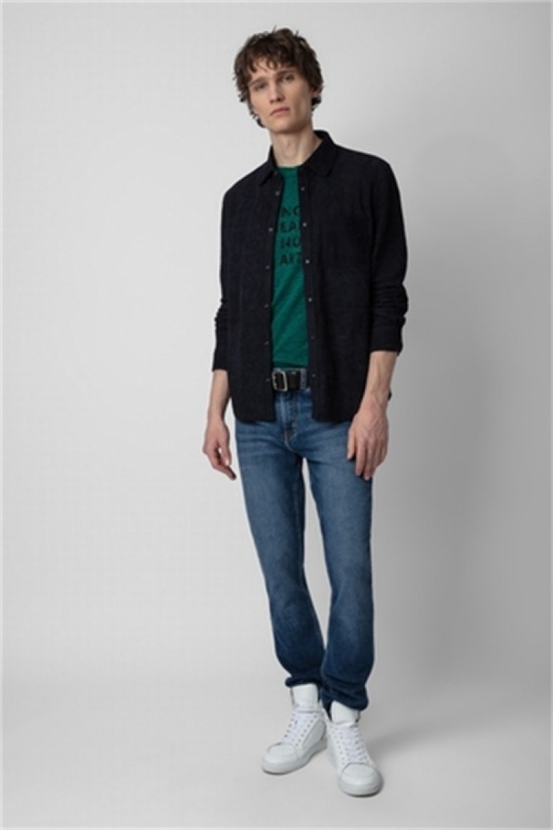 Zadig And Voltaire Serge Suede Shirt Dark Blue | ZV-255724