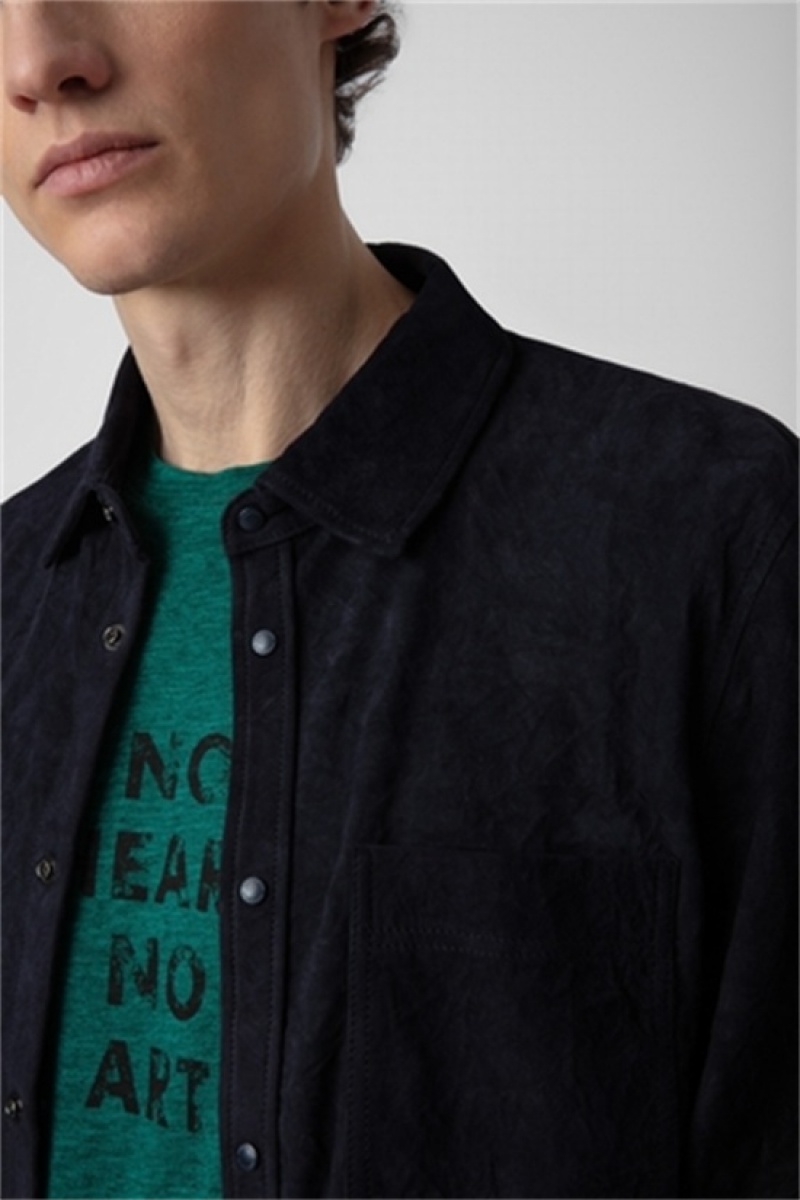 Zadig And Voltaire Serge Suede Shirt Dark Blue | ZV-255724