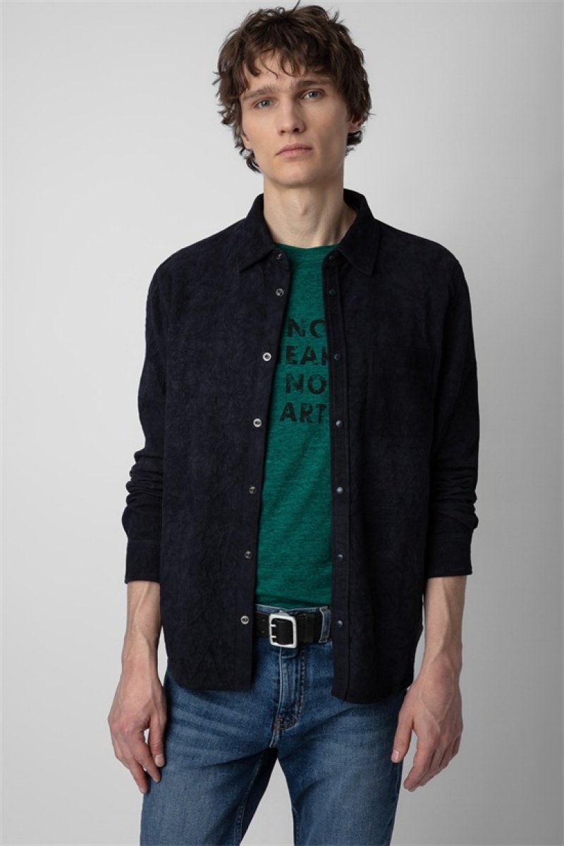 Zadig And Voltaire Serge Suede Shirt Dark Blue | ZV-255724