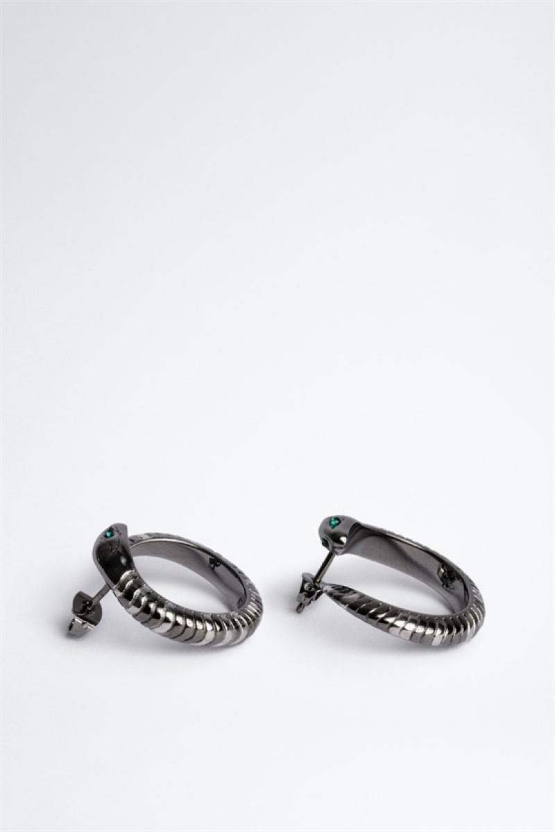 Zadig And Voltaire Snake Hoop Earrings Shiny Silver | ZV-255882