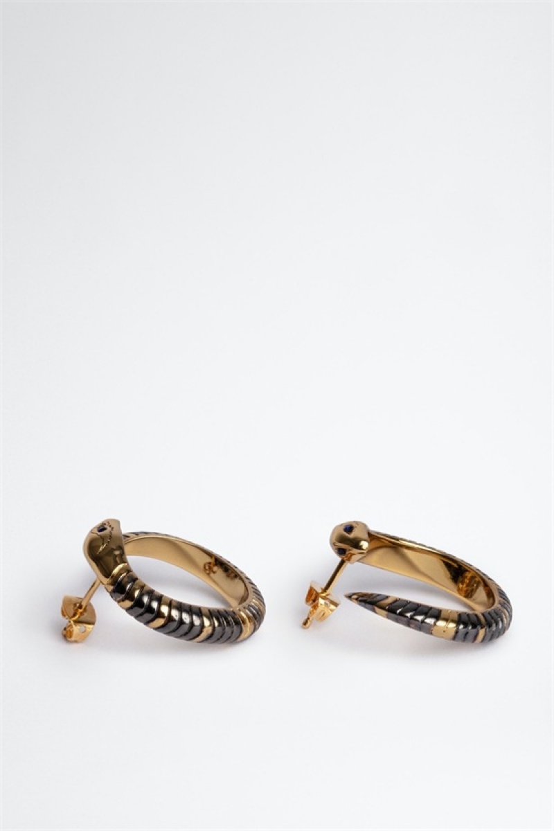 Zadig And Voltaire Snake Hoop Earrings Shiny Gold | ZV-255881