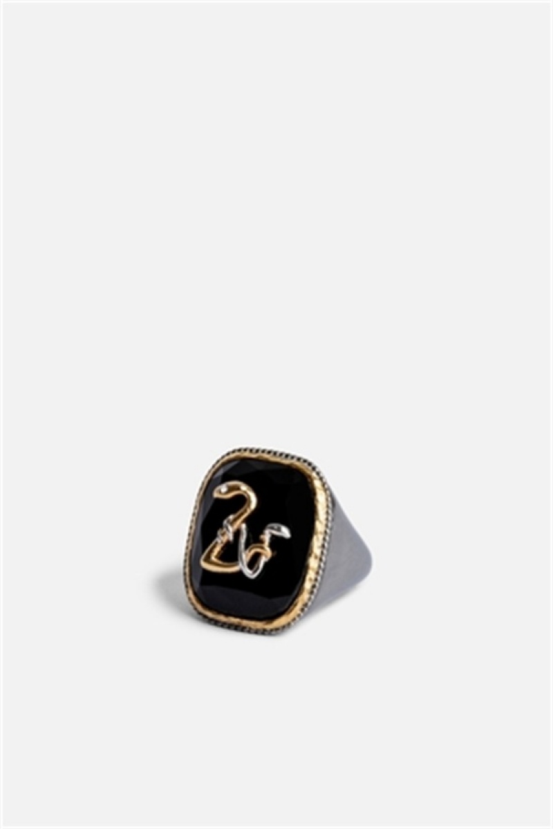 Zadig And Voltaire Snake Signet Ring Shiny Gun | ZV-255866