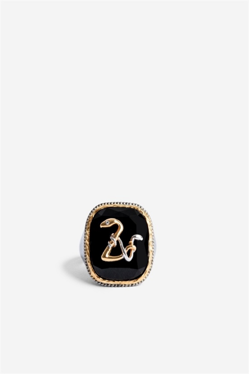 Zadig And Voltaire Snake Signet Ring Shiny Gun | ZV-255866