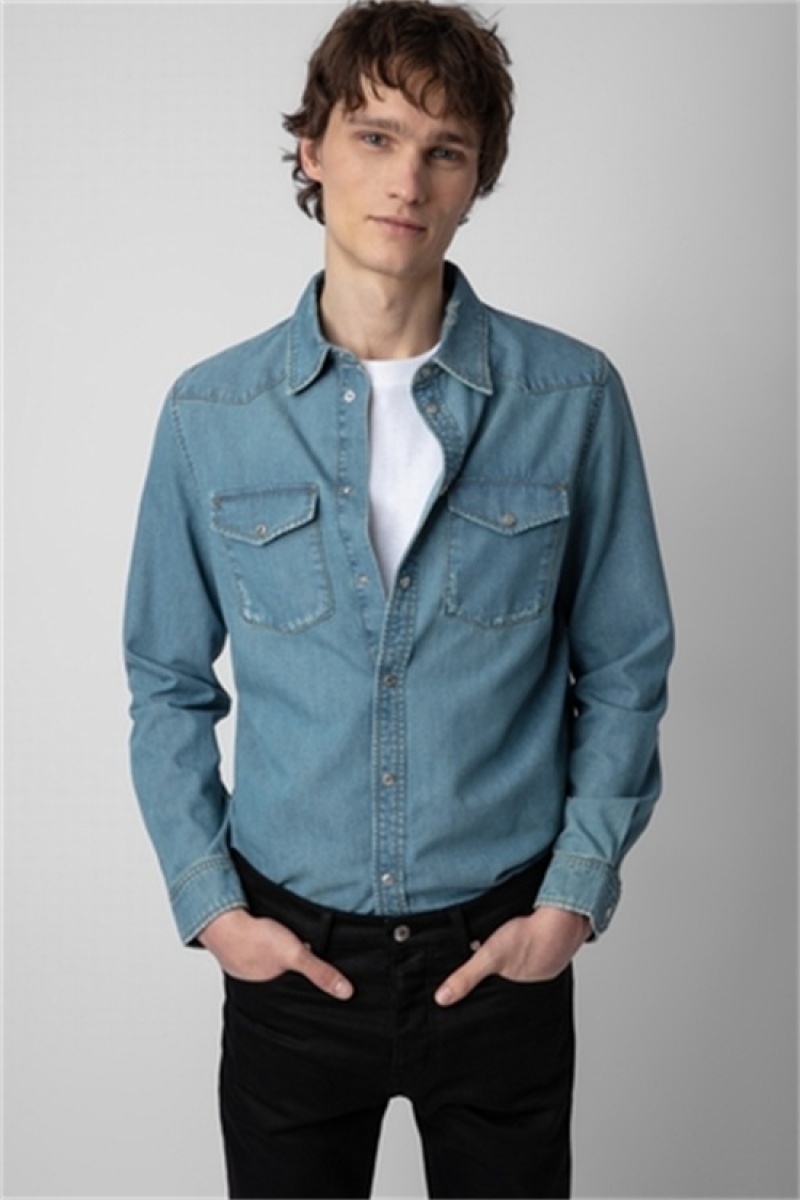 Zadig And Voltaire Stan Denim Shirt Ciel Stone | ZV-255722