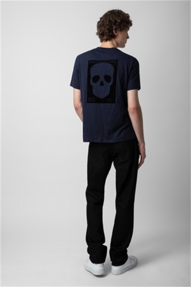 Zadig And Voltaire Stockholm Skull T-shirt Dark Blue | ZV-255684