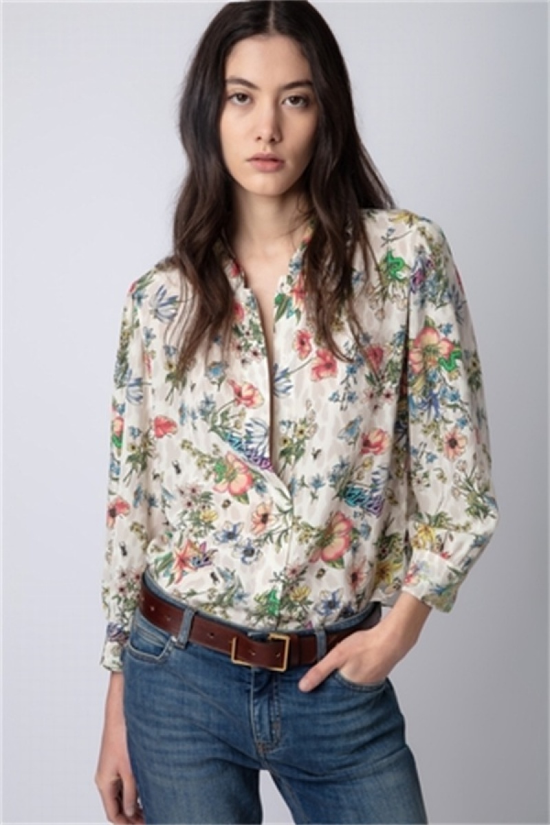 Zadig And Voltaire Tadeo Diamate Silk Shirt Vanille | ZV-256297