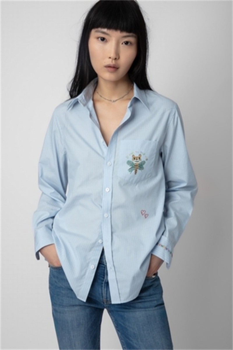 Zadig And Voltaire Taskiz Raye Shirt Blue | ZV-256296