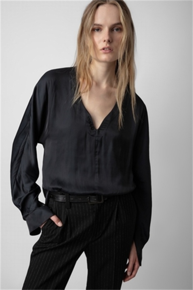 Zadig And Voltaire Tonastir Satin Blouse Black | ZV-256307