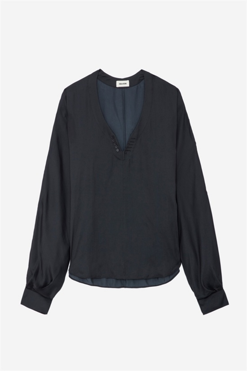 Zadig And Voltaire Tonastir Satin Blouse Black | ZV-256307