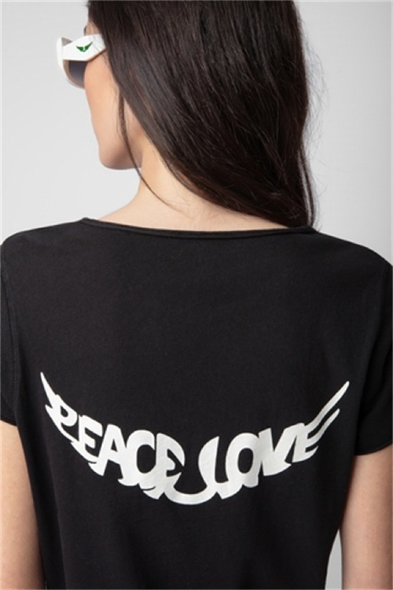 Zadig And Voltaire Tunisien Peace Love T-shirt Black | ZV-256276