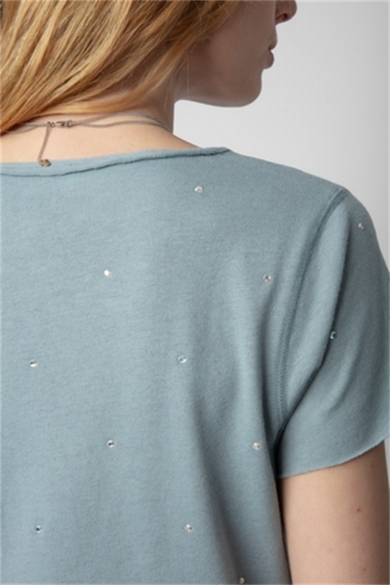 Zadig And Voltaire Tunisien Strass Dots T-shirt Glacier | ZV-256278