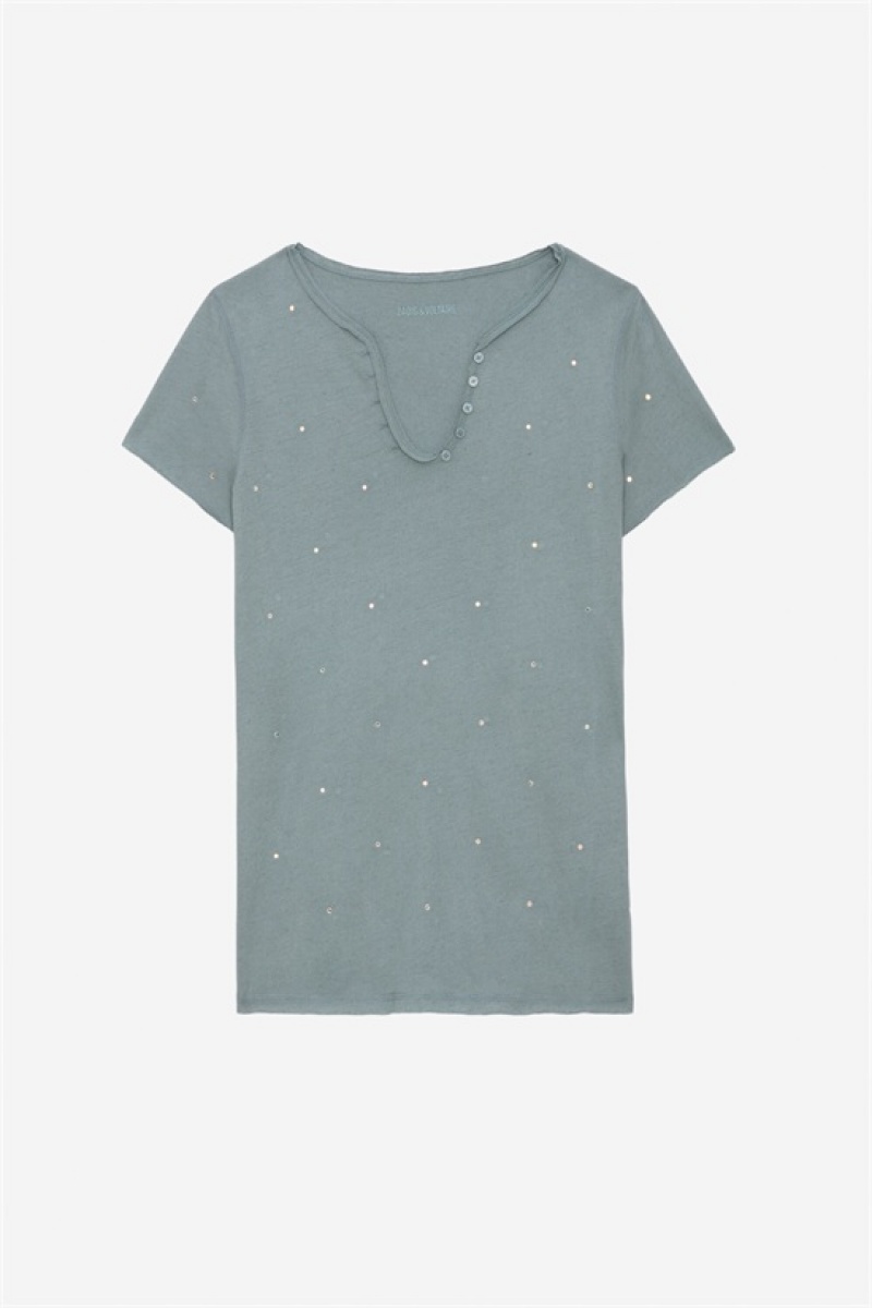 Zadig And Voltaire Tunisien Strass Dots T-shirt Glacier | ZV-256278