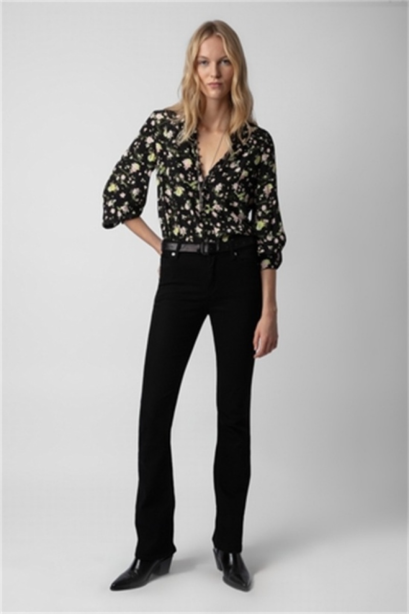 Zadig And Voltaire Twina Soft Roses Shirt Black | ZV-256322