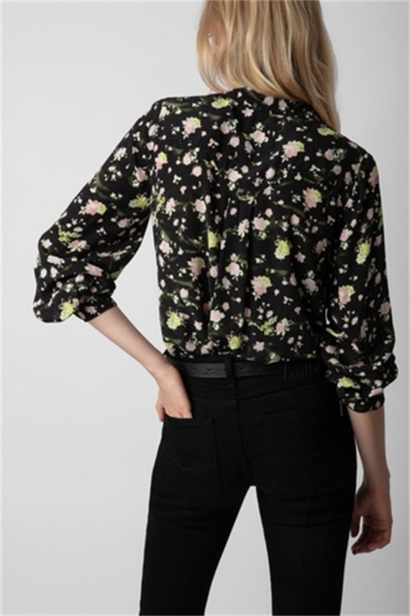 Zadig And Voltaire Twina Soft Roses Shirt Black | ZV-256322