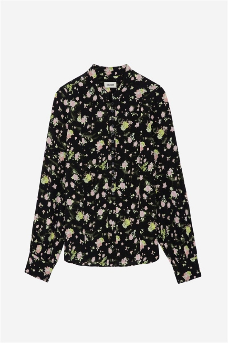 Zadig And Voltaire Twina Soft Roses Shirt Black | ZV-256322