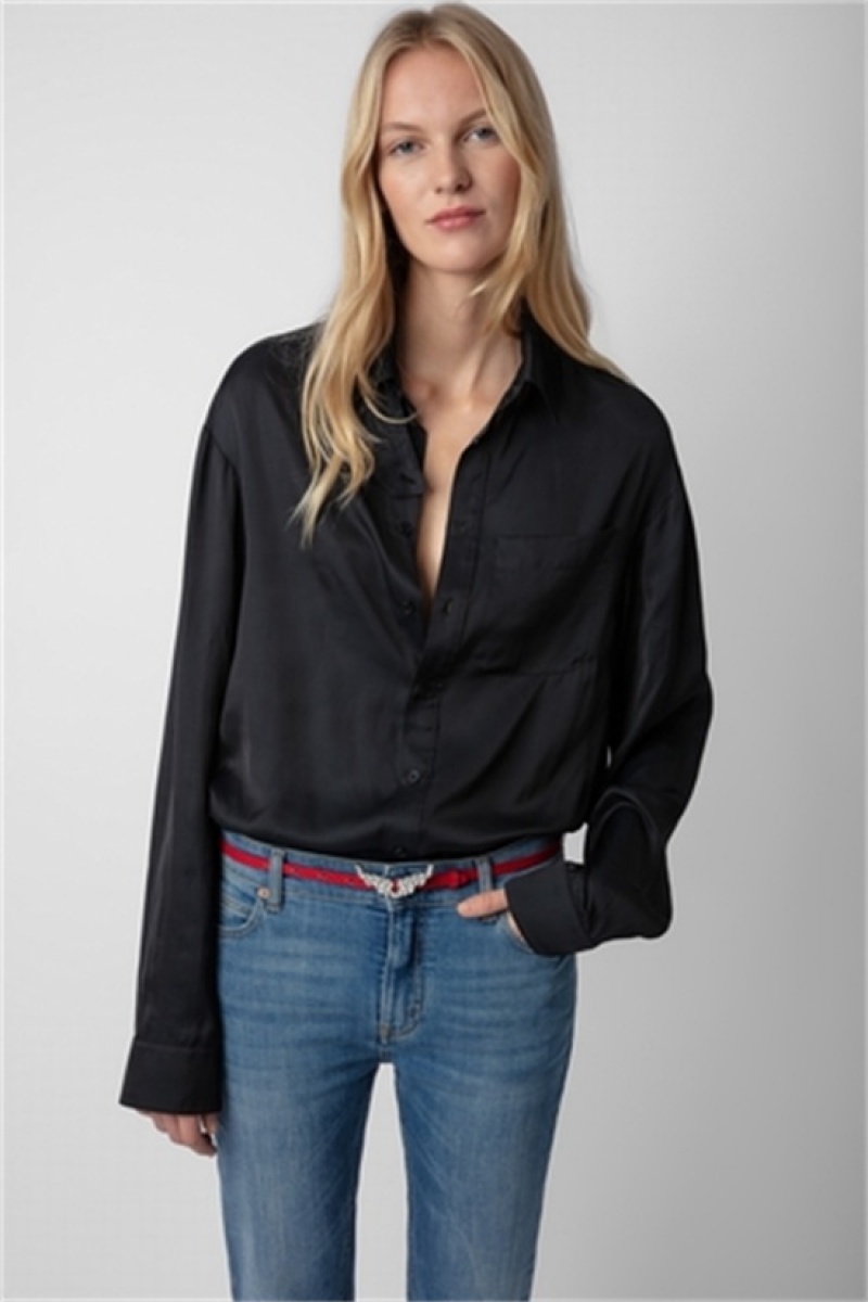 Zadig And Voltaire Tyrone Satin Shirt Black | ZV-256309