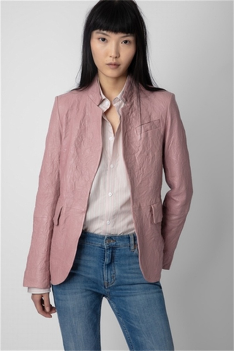 Zadig And Voltaire Very Crinkled Leather Blazer Primerose | ZV-256354