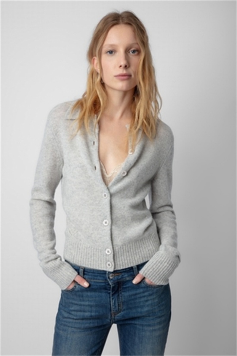 Zadig And Voltaire Voltia Cashmere Cardigan Gris Chine Clair | ZV-256429