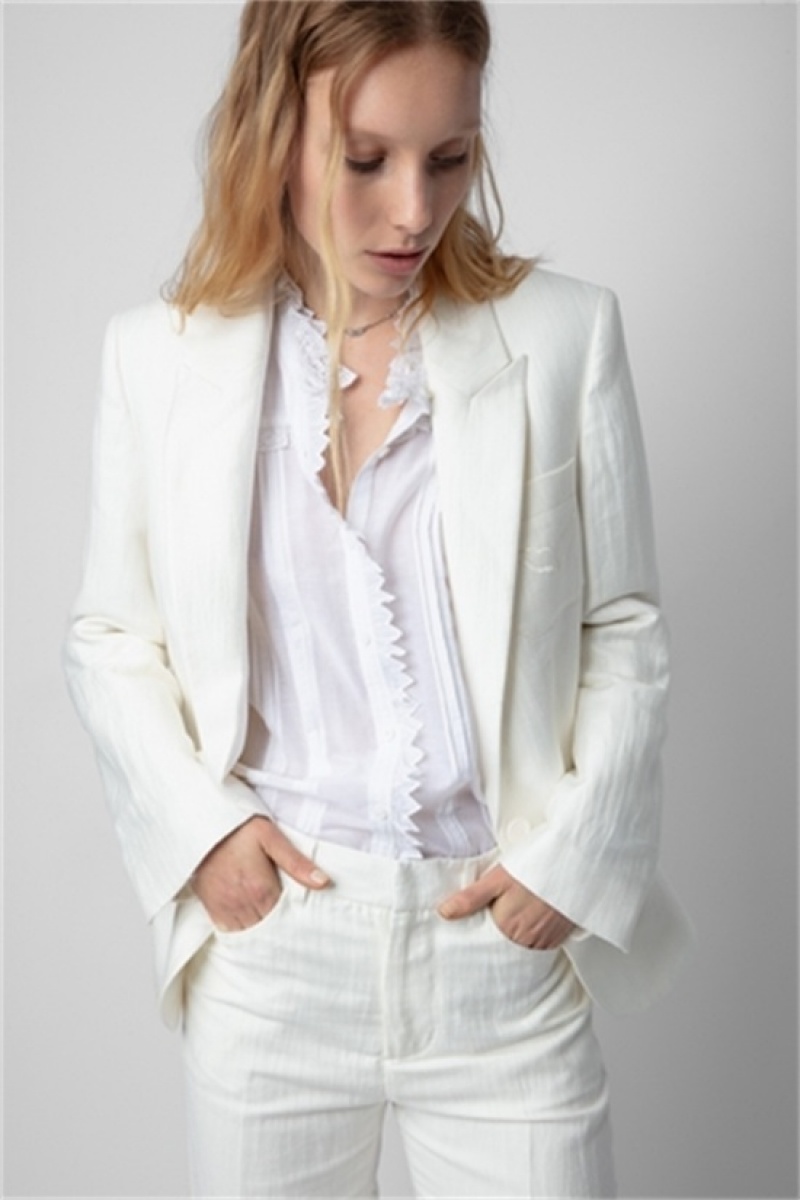 Zadig And Voltaire Vow Linen Blazer Blanc | ZV-256355