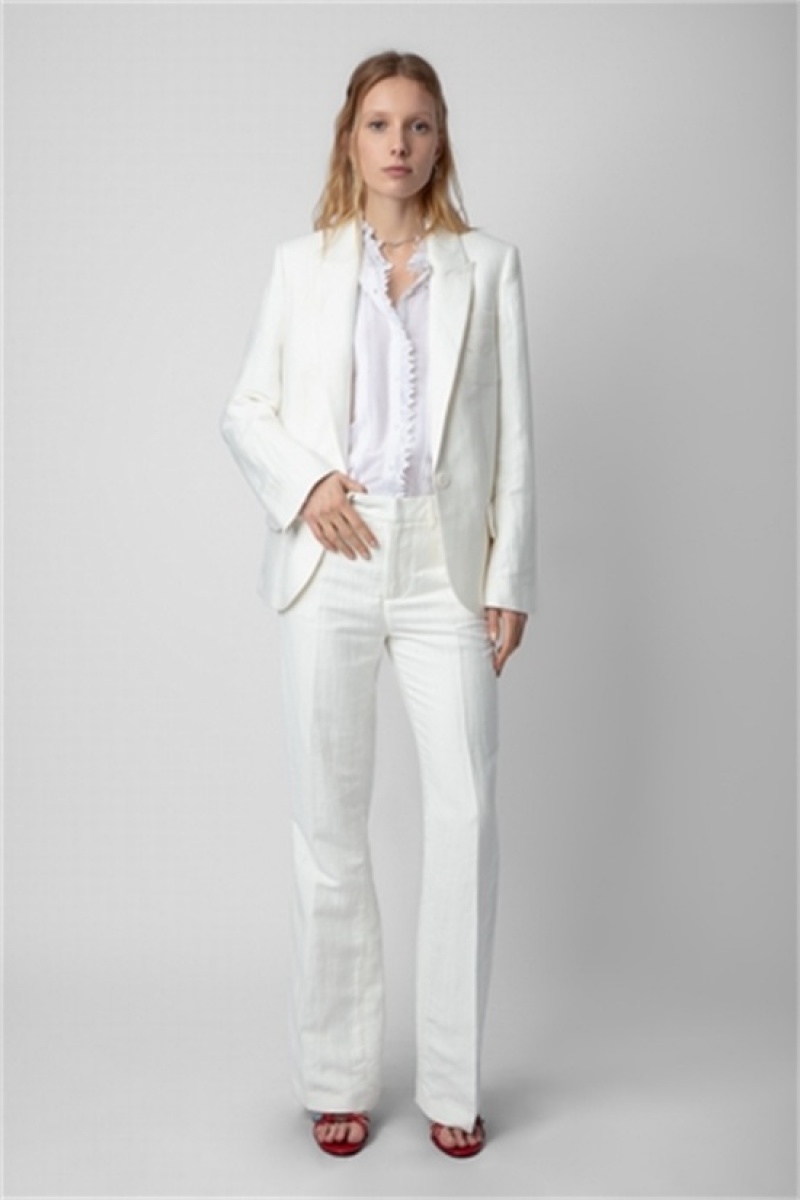 Zadig And Voltaire Vow Linen Blazer Blanc | ZV-256355