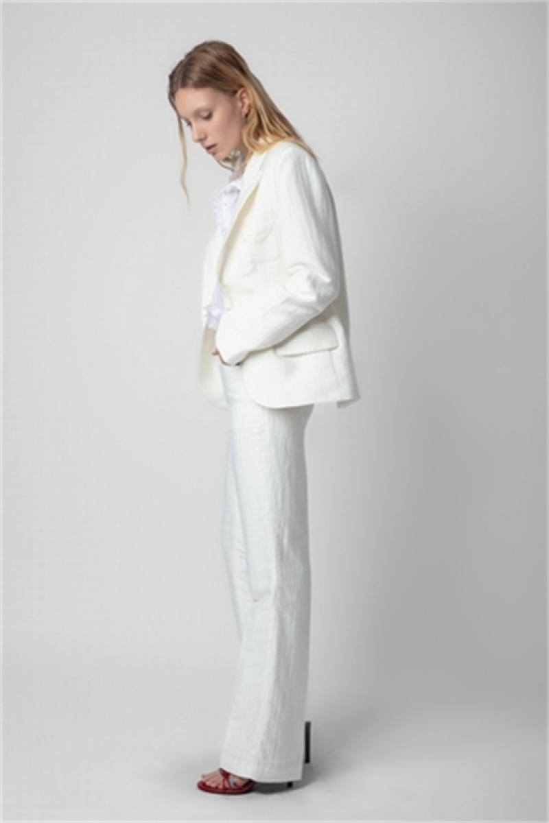 Zadig And Voltaire Vow Linen Blazer Blanc | ZV-256355