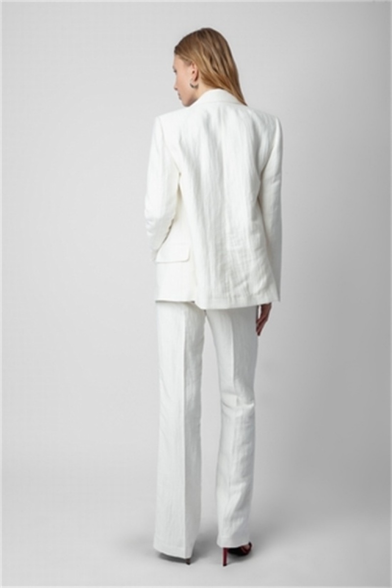 Zadig And Voltaire Vow Linen Blazer Blanc | ZV-256355