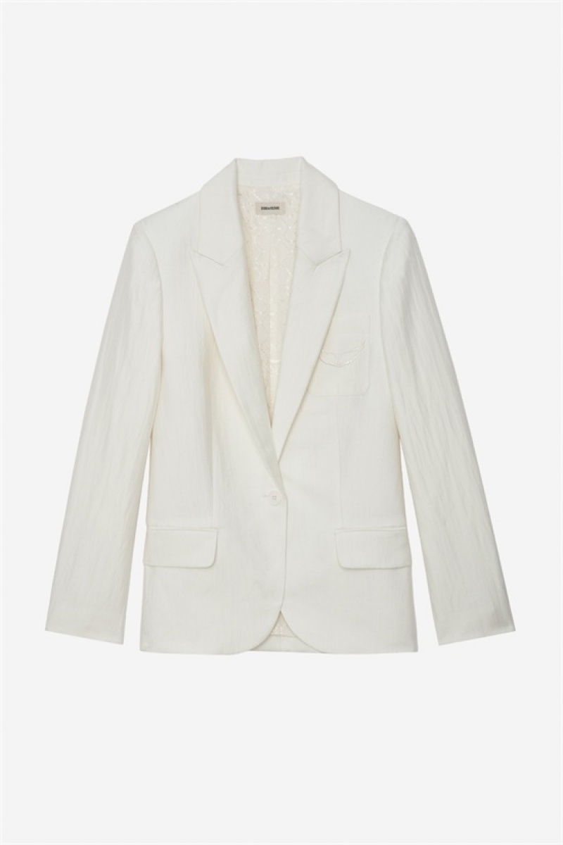 Zadig And Voltaire Vow Linen Blazer Blanc | ZV-256355